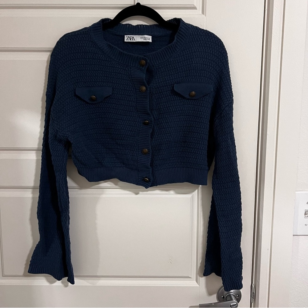 Zara Blue Knit Crop Cardigan